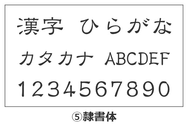 隷書体の漢字・ひらがな・カタカナ・アルファベット・数字が並んでいるイメージ画像