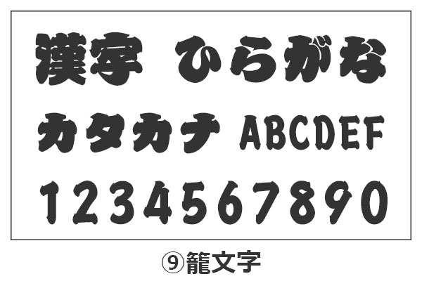 龍文字の漢字・ひらがな・カタカナ・アルファベット・数字が並んでいるイメージ画像